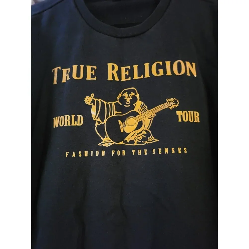True Religion Mens Black Metallic Buddha Long Sleeve Flee Men's Size XL